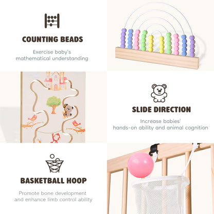 Ulnxiy Foldable Wooden Baby Playpen Activity Center,Adjustable Size & Shape Portable Play Yard, Baby Fence Play Area with Gate for Indoor Use for Babies and Toddlers(84x56x24inches)
