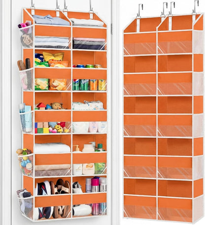 Over The Door Organizer, 5-Tier Extra Large Behind Door Storage with 10 Big Front & 10 Mesh Pockets, 80lb Capacity, Hanging Storage Organizer with Clear Window Kids Toys, Shoes, Diapers, Light Grey