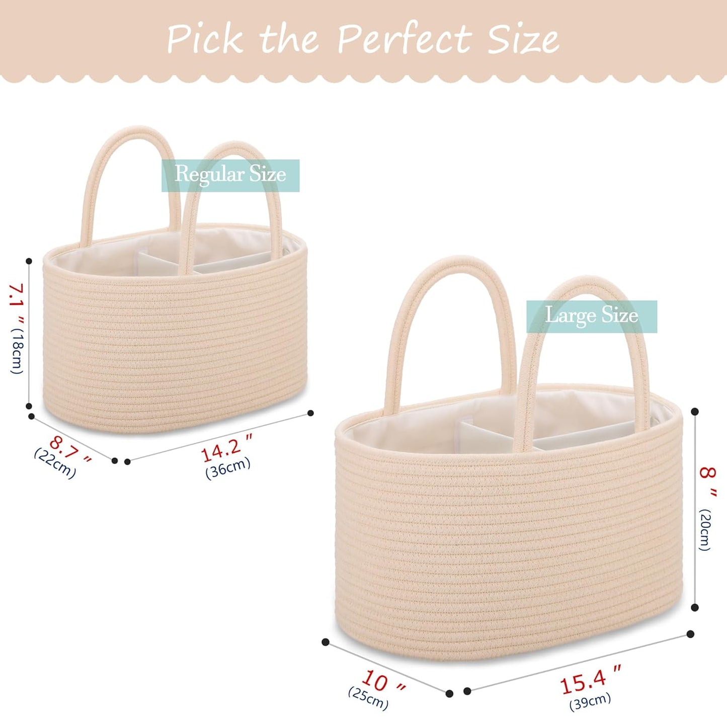 COMSE Baby Diaper Caddy Organizer, Car Caddy, Diaper Change Organizer, Gift Baskets Empty, Portable Tote Bag with Divider, Baby Shower Gifts Newborn Essentials Registry Must Have, Light pink