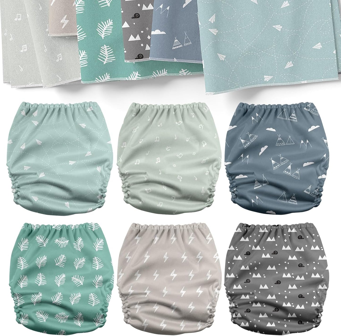Mama Koala 3.0 Pocket Cloth Diapers for Babies with AWJ Lining, 6 Pack with 6 4-Layer Natural Cloth Diaper Inserts - Reusable and Washable Pocket Diapers(Hardworking Bees) - Colors B