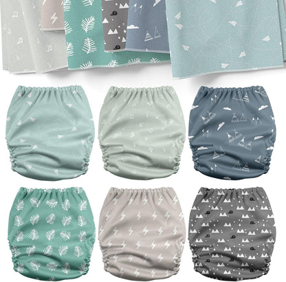 Mama Koala 3.0 Pocket Cloth Diapers for Babies with AWJ Lining, 6 Pack with 6 4-Layer Natural Cloth Diaper Inserts - Reusable and Washable Pocket Diapers(Hardworking Bees) - Colors B