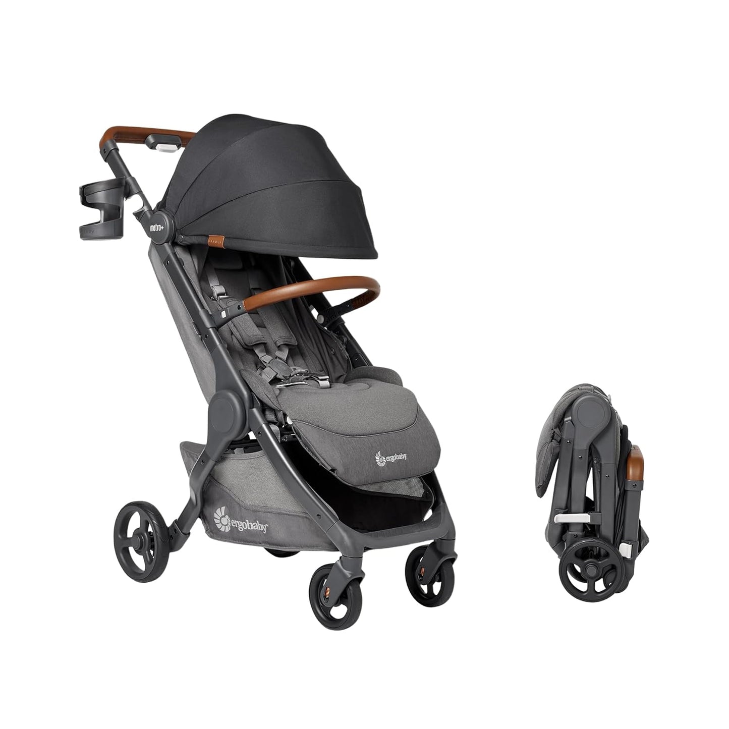 Ergobaby Metro+ Deluxe Compact Baby Stroller, Lightweight Umbrella Stroller Folds Down for Overhead Airplane Storage (Carries up to 50 lbs), Car Seat Compatible, London Grey