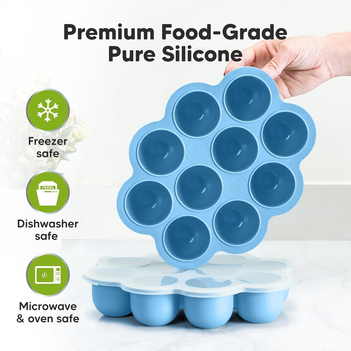 KeaBabies Silicone Food Freezer Trays with Lid, 2oz x 10 Pods Baby Food Storage Containers, Easy Puree Meal Prep, Breast Milk Silicone Freezer Molds, Dishwasher, Microwave Safe, BPA-Free (Chai Latte)