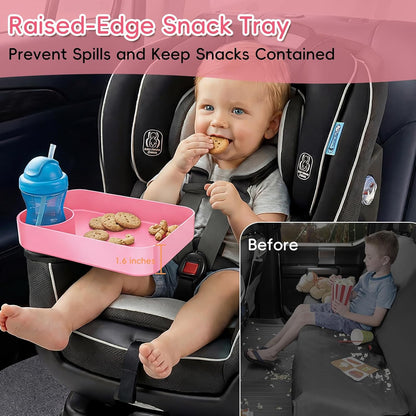 Kids Car Seat Tray, Travel Tray with Cup Holder for Toddler Baby, Kids Car Seat Food Snack Organizer for Road Trip, Stroller Snack Organizer Travel Must Haves Toddler Must Haves (Dark Gray, 1PCS)