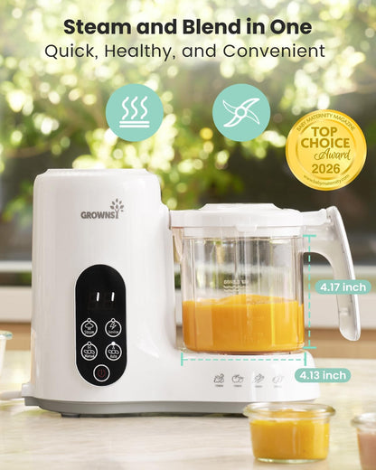 Grownsy Baby Food Maker with Steam Basket, One Step Baby Food Processor Steamer Puree Blender Grinder Mills Machine, Auto Cooking Grinding and Sterili-zing for Healthy Homemade Baby Food, Blue