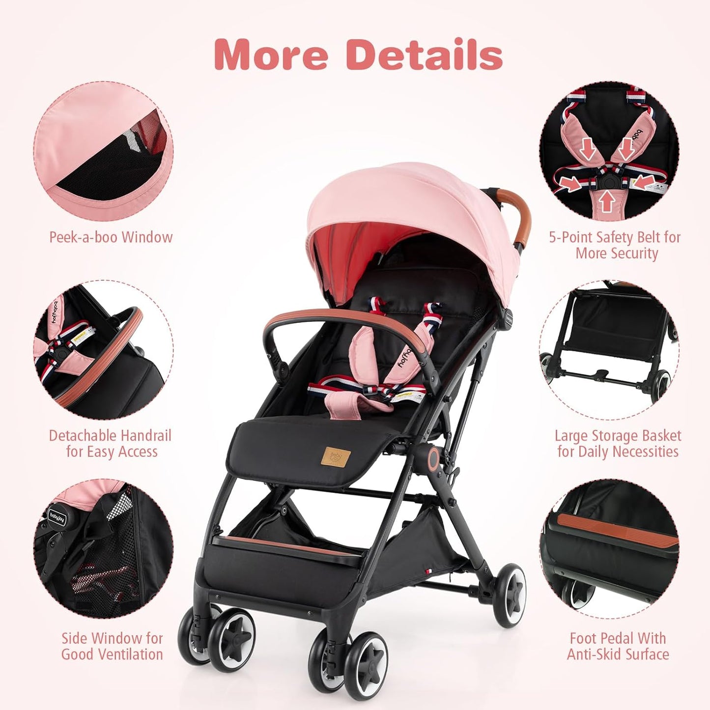 BABY JOY Lightweight Baby Stroller, Compact Toddler Travel Stroller for Airplane, Infant Stroller w/ 5-Point Harness, Adjustable Backrest/Footrest/Canopy, Storage Basket, Easy One-Hand Fold, Beige