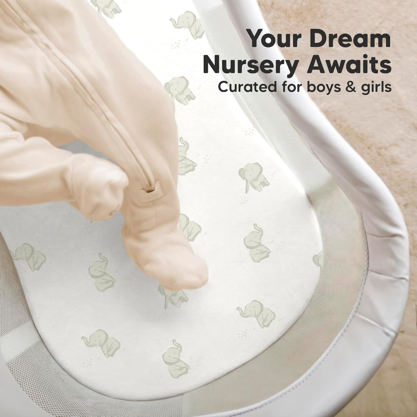 2-Pack Organic Bassinet Sheets for Girls, Boys - 100% Cotton Bassinet Mattress Sheets Compatible with Halo Bassinest Swivel Sleeper, Graco, Baby Delight, Chicco, Unisex Fitted Bassinet Sheets (Elly)