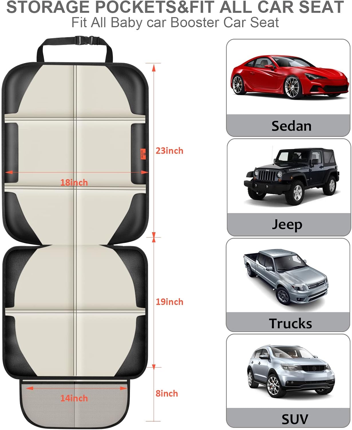 XHYANG Car Seat Protector,Auto Car Seat Protectors Baby Carseat Waterproof & Durable 600D Fabric for Child Baby Car Seat Mat Vehicle Pet Cover 2 Storage Pockets (2 Pack)