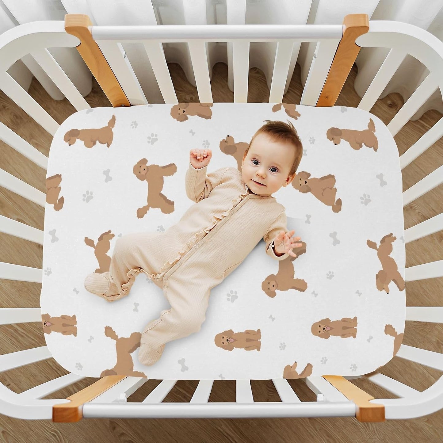 Fitted Crib Sheets White Bears with Clouds Stretchy Portable Playard Sheets for Baby Toddler, Breathable Soft Mini Crib Mattress 39 x 27 in for Boys and Girls