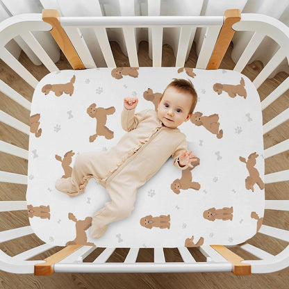 Fitted Crib Sheets White Bears with Clouds Stretchy Portable Playard Sheets for Baby Toddler, Breathable Soft Mini Crib Mattress 39 x 27 in for Boys and Girls