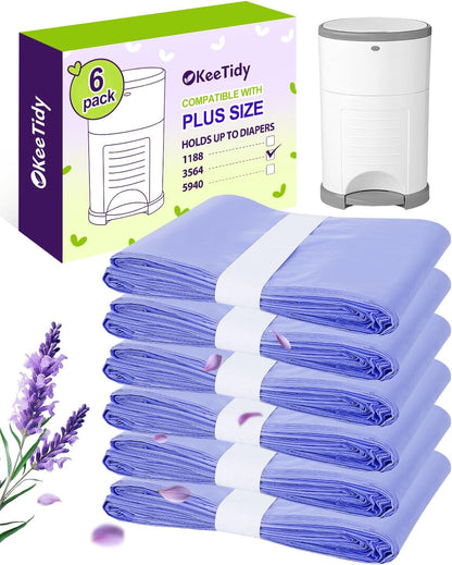Diaper Pail Refill Bags Compatible with DEKOR PLUS Diaper Pails, 20% Extra Length Diaper Bags Disposable with Lavender Flavor, Holds up to 5940 Diapers, 10 Pack