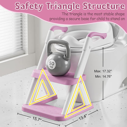Potty Training Toilet Seat with Steps, 2-in-1 Toddler Toilet Seat for Boys Girls with Splash Guard Soft Anti-Slip Pad,Grey