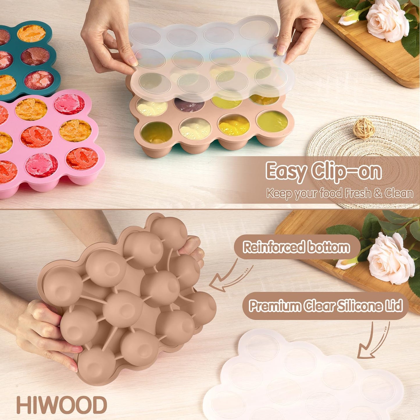 12x1.5oz Baby Food Storage Containers, Baby Food Freezer Tray with Clip Lid Gossamer Pink, Food Grade Silicone Freezer Trays for Purees & Vegetables