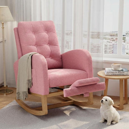Modern Rocking Chair for Living Room, Comfortable Recliner Rocker with Side Pocket, Soft Linen Upholstered Glider Chair for Bedroom, Nursery, Lounge-Grey