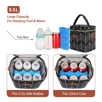 Mancro Breastmilk Cooler Bag with Ice Pack, Fits 6 Baby Bottles Up to 9 Ounce Insulated Baby Bottle Bag, Breast Milk Cooler on The go with Strap, Bottle Storage Bag for Nursing Mom Daycare, Black