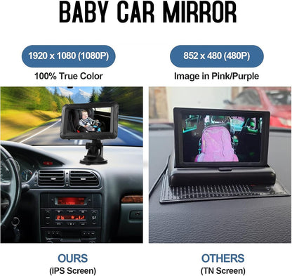 Shkalacar Baby Car Camera 4.3" HD Night Vision Baby Car Mirror- 1080P Night Vision Rear Facing Baby Monitor, 150° Wide View Angle for Infants Kids Pets with Camera USB Plug