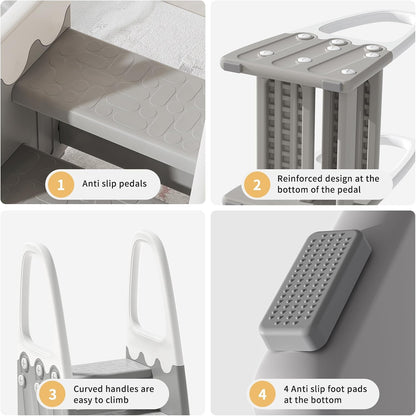 Two Step Stool with Handrails for Toddler and Kids, Standing Learning Stool Tower for Bathroom Sink, Potty Training, Children Step Up Learning Helper with Handles and Safety Non-Slip Pads(Gray)