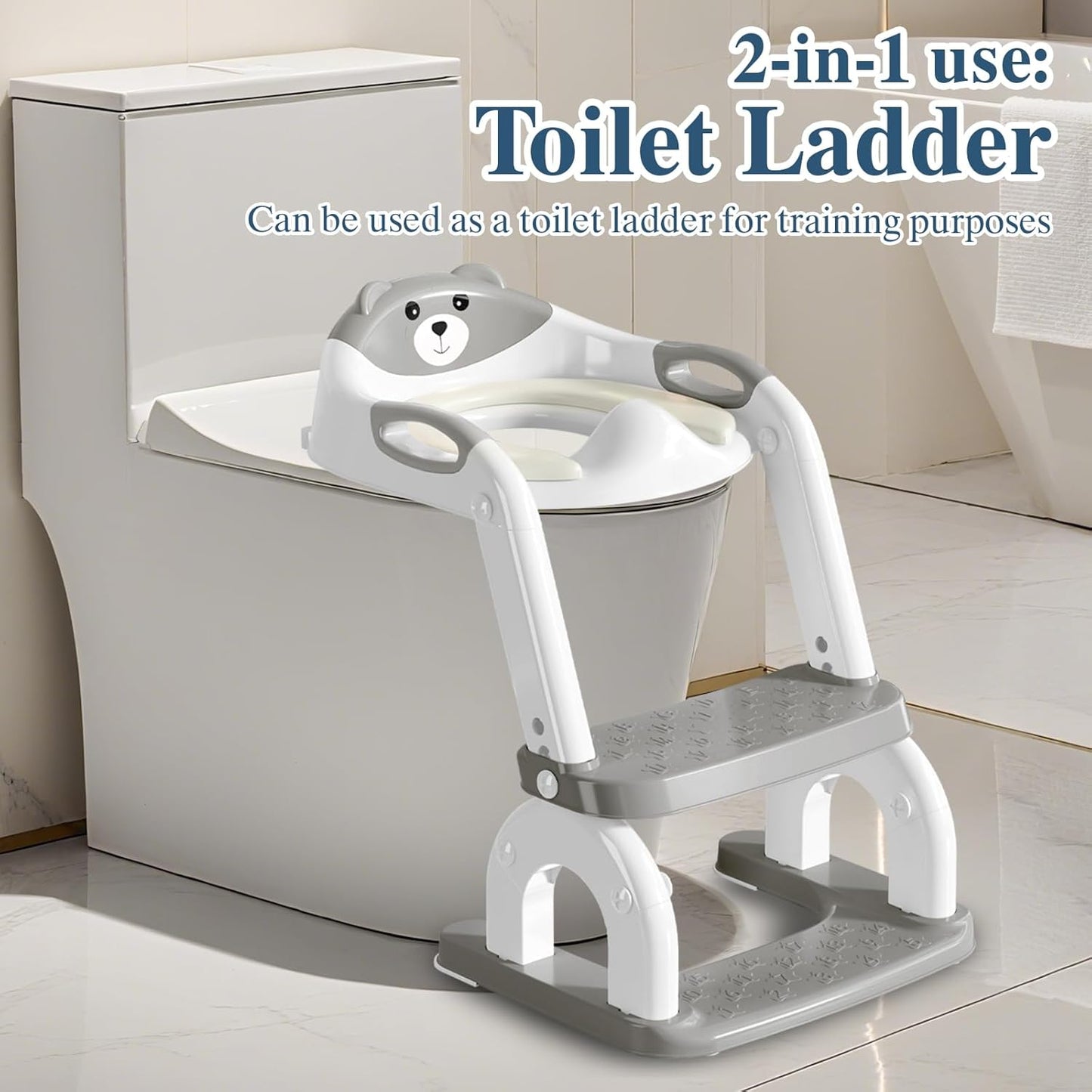 Potty Training Seat with Ladder for Toddlers, 2-in-1 Adjustable Potty Training Toilet for Kids Boys Girls with Splash Guard, Waterproof Cushion, Anti-Slip Pad Step Stool - Dark Blue