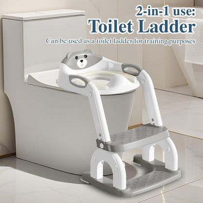 Potty Training Seat with Ladder for Toddlers, 2-in-1 Adjustable Potty Training Toilet for Kids Boys Girls with Splash Guard, Waterproof Cushion, Anti-Slip Pad Step Stool - Dark Blue