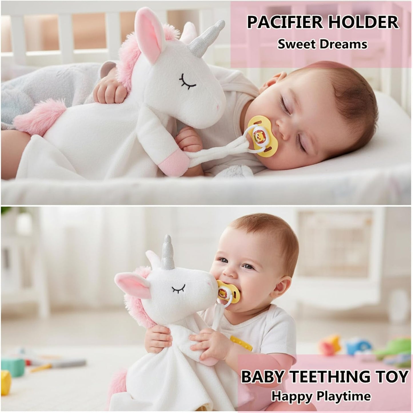 BEREST Unicorn Baby Sleep Soother 4-in-1 Sound Machine with Heartbeat & White Noise|Security Blanket & Pacifier Holder|Soothing Plush Toy for Newborns|Perfect Baby Registry Essential