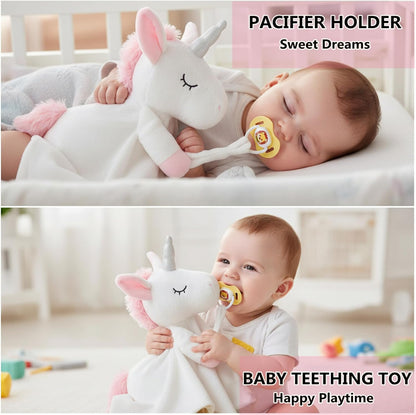 BEREST Unicorn Baby Sleep Soother 4-in-1 Sound Machine with Heartbeat & White Noise|Security Blanket & Pacifier Holder|Soothing Plush Toy for Newborns|Perfect Baby Registry Essential