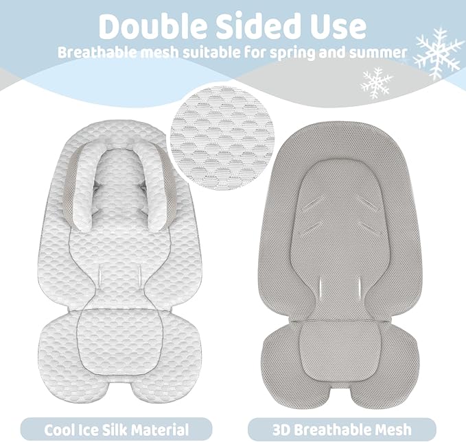 KAKIBLIN Infant Car Seat Insert, Baby Car Seat Head Neck Body Support, Breathable Newborn Car Seat Insert, 2-in-1 Reversible Stroller Pad or Girls Boys,Strollers,Car Seat,High Chair,Swing