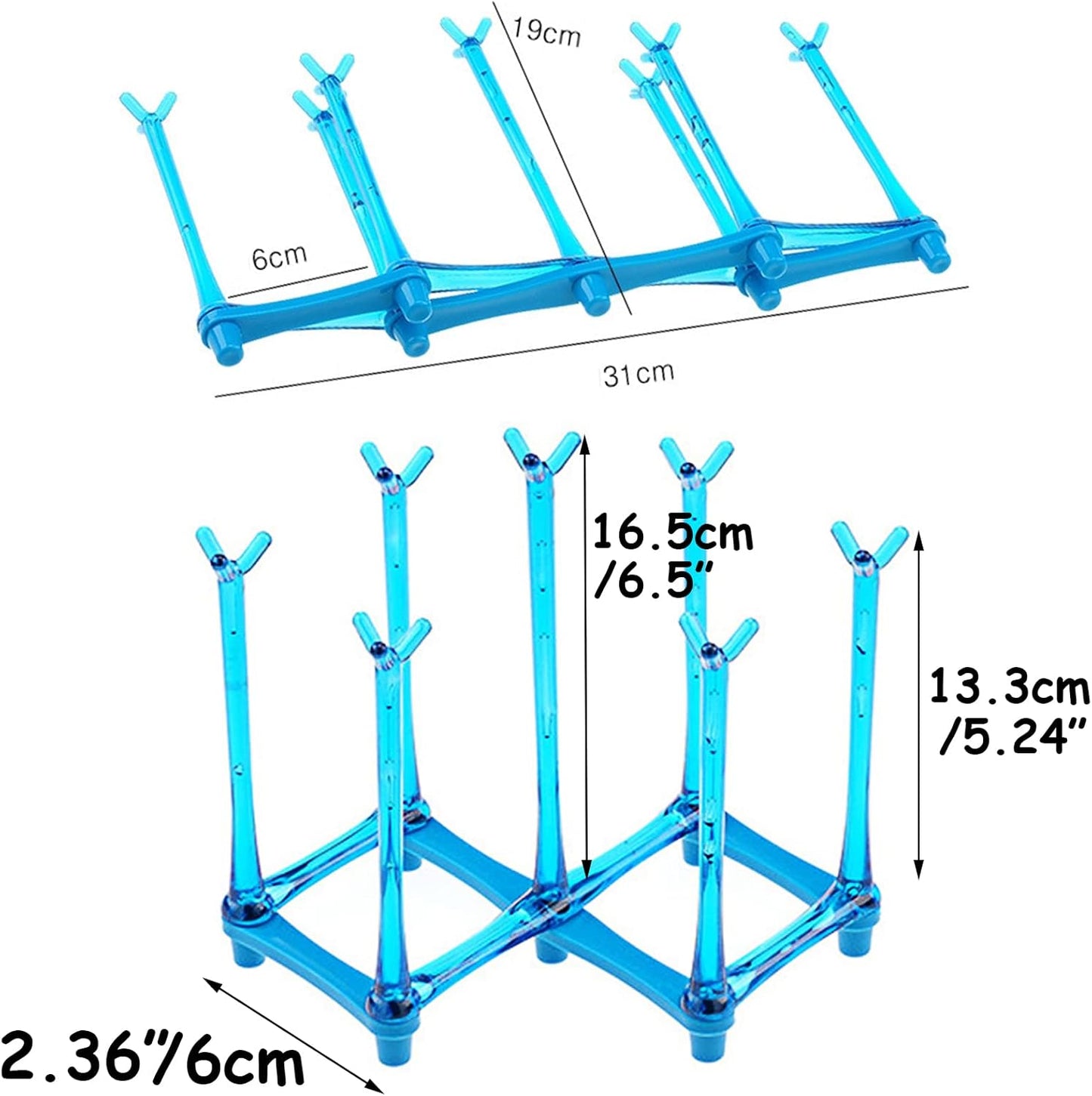 PCTC Retractable Cup Drying Rack, Drinking Glass and Sports Bottle Drainer Stand, Plastic Bag Dryer and Mug Tree with Non-Slip Bottom for Kitchen Countertop (Random Colour)