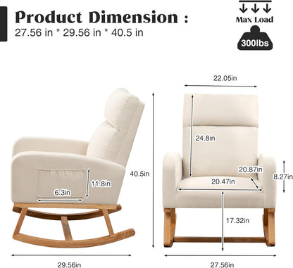 HCHAIRH Rocking Chair Nursery, Upholstered Fabricr Nursing Rocking Chairs with Soft High Back, Modern Nursery Glider Rocker for Mom Living Room, Bedroom, Camel
