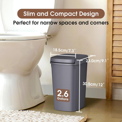 CEROELDA 3 Pack Bathroom Trash Can with Lid, 10L/2.6 Gal Small Garbage Can with Press Top Lid, Slim Plastic Waste Basket for Toilet, Office, Bedroom (Muti 1)