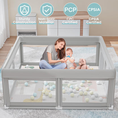 Hiaksedt Baby Playpen 50x50 Inch, Play Pens for Babies and Toddlers Baby Fence Play Yards for Indoor & Outdoor with Breathable Mesh Anti-Fall Playpen