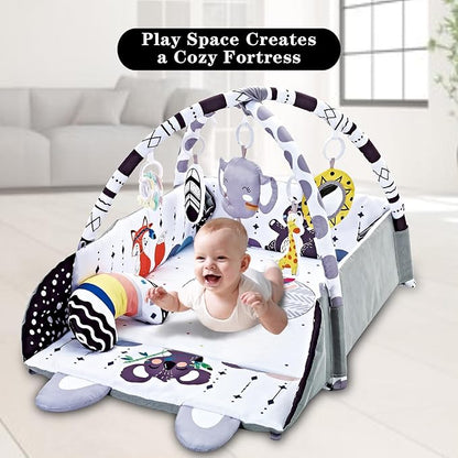 Baby Gym Play Mat, 8-in-1 Tummy Time Mat & Activity Gym, Washable Ball Pit, Infant Play Mat with Detachable Toys for Sensory Exploration and Motor Skill Development