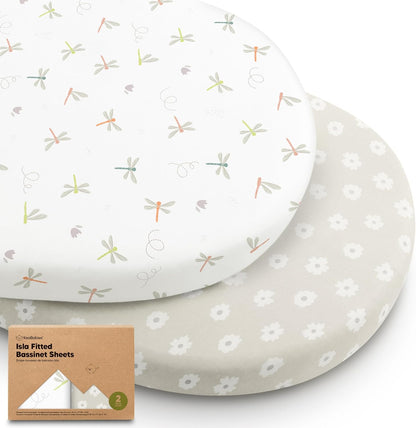 2-Pack Baby Bassinet Sheets Girl, Boy - 33x17 Viscose Derived from Bamboo Bedside Mattress Fitted Bassinet Sheets, Compatible with Halo Bassinest Swivel Sleeper, Baby Delight, Graco (Pecan)