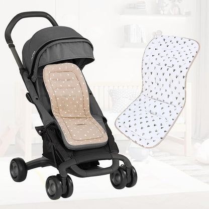 Baby Stroller Cushion,Infant Car Seat Insert-Reversible Universal Breathable and Soft Newborn Stroller Mat,100% Cotton Cover Toddler Seat Pad Liner-34x78cm,1 Pack(Black Heart+Khaki)