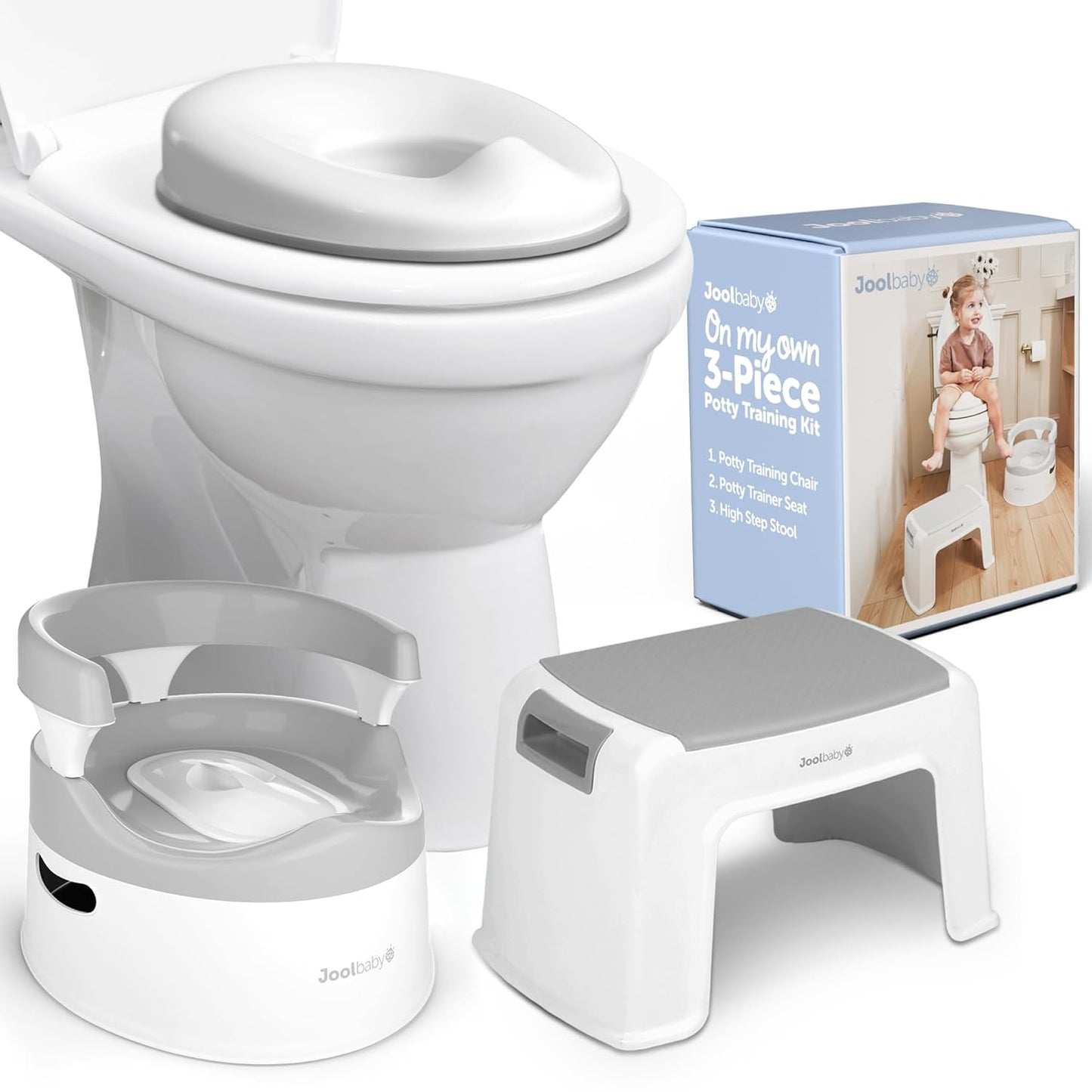 Jool Baby 3-Piece Potty Training Kit - Includes Toddler Potty Chair, Potty Seat for Toilet & Step Stool