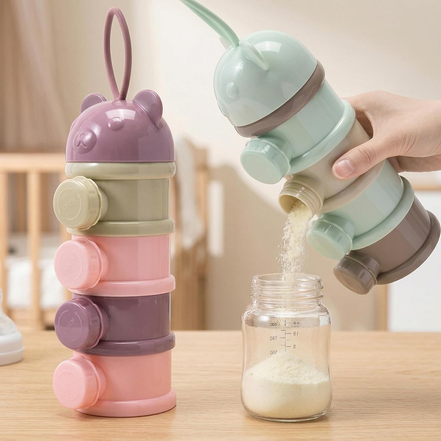 2 PCS 4-Layer Baby Milk Powder Dispenser, Stackable Formula Container for Travel, Portable Snack Storage Box