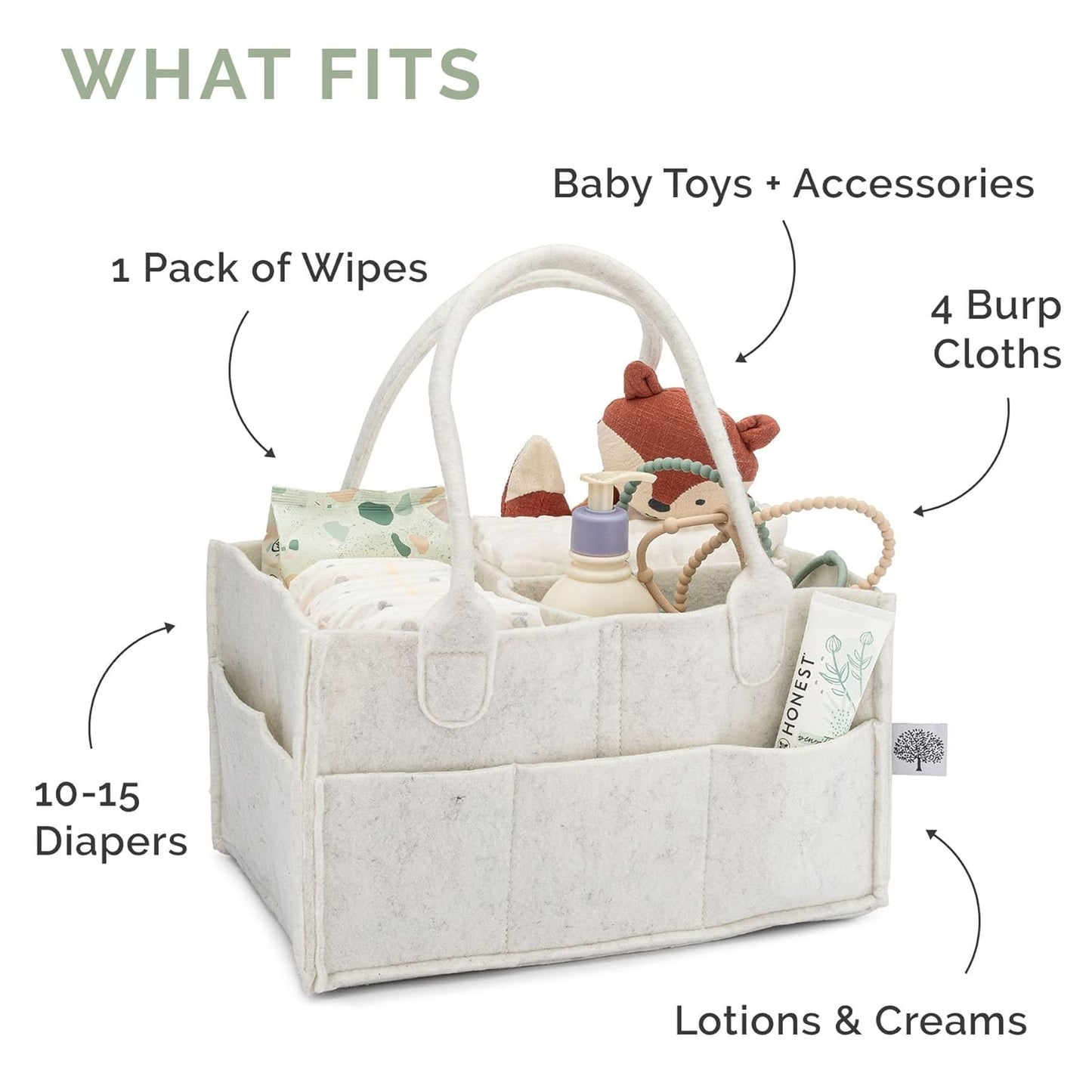 Parker Baby Diaper Caddy - Nursery Storage Bin and Car Organizer for Diapers and Baby Wipes - White, Large