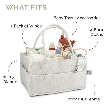 Parker Baby Diaper Caddy - Nursery Storage Bin and Car Organizer for Diapers and Baby Wipes - White, Large