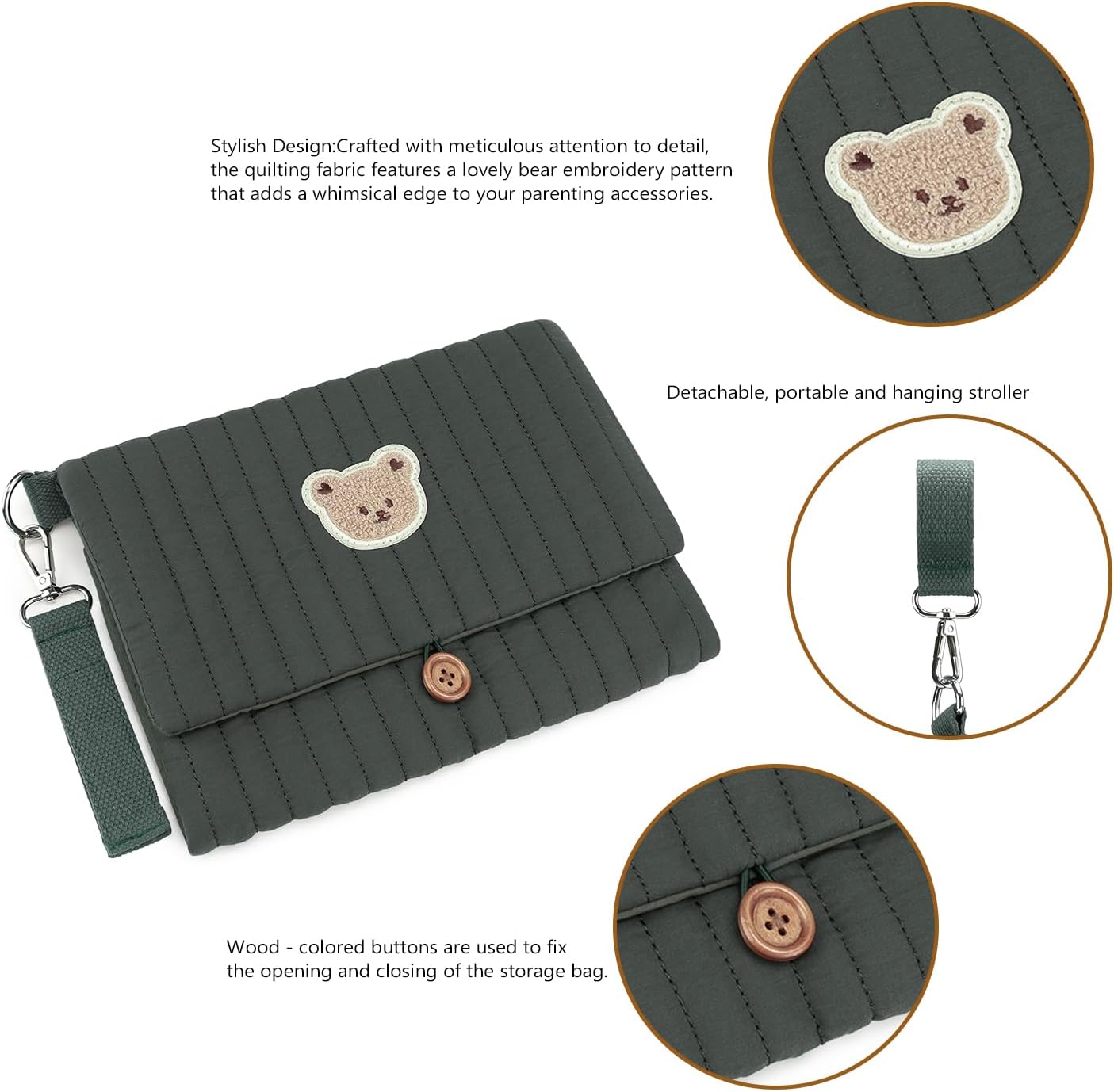 MOMIGO Baby Diaper Bag Organizer Pouches - Waterproof Pod Foldable Diaper Organizer Set, Cute Bear Bag Gift for Baby Shower (Black)