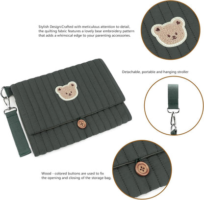 MOMIGO Baby Diaper Bag Organizer Pouches - Waterproof Pod Foldable Diaper Organizer Set, Cute Bear Bag Gift for Baby Shower (Black)