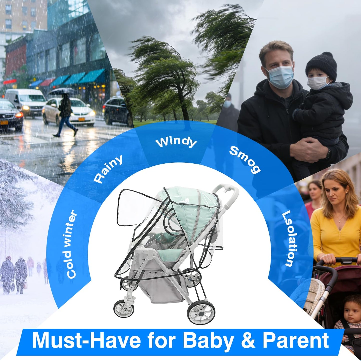 TUPI Stroller Rain Cover, Universal Rain Cover for Stroller with Clear View, Outdoor Weather Shield Breathable, Waterproof Baby Stroller Cover for Rain, Stroller Protector for Wind, Rain, Dust, Snow