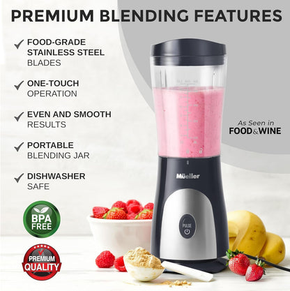 Mueller Heavy-Duty Personal Blender for Shakes and Smoothies with a 15 Oz Travel Cup and Lid, Juices, Baby Food, Portable Blender & Food Processor, Turquoise