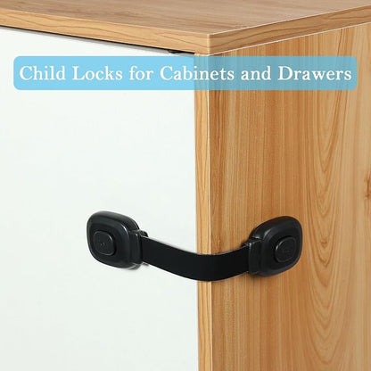 Fursafe&Q Cabinet Locks Baby Proofing, Child Safety Strap Locks Adhesive Black - Child Proof Fridge Lock Drawer Door Toilet Latches No Drill Multi-Purpose for Furniture Kitchen Lock