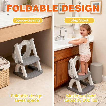 Potty Training Seat, SKYROKU Upgrade Toddler Toilet Seat for Kids Boys Girls, 2 in 1 Potty Training Toilet, Splash Guard Anti-Slip Pad Step Stool,New Sector-Shape Stabilized Base (8899+Grey)