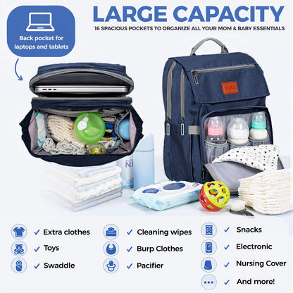 PILLANI Baby Diaper Bag Backpack - Large Waterproof Travel Diaper Bag for Boys & Girls, 16 Organizer Pockets with Changing Pad, Insulated Bottle Pockets & Stroller Straps, Baby Shower Gifts, Dinosaur