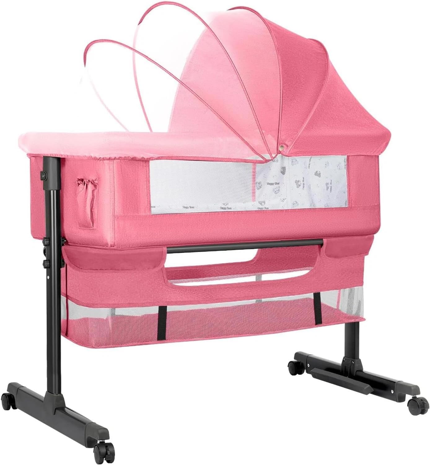 Baby Bassinets Bedside Sleeper, 3 in 1 Baby Bassinet, Adjustable Easy Folding Portable Bed, with Mosquito Nets, Large Storage Bag, Comfortable Mattresses, for Infant/Baby/Newborn (Gray)