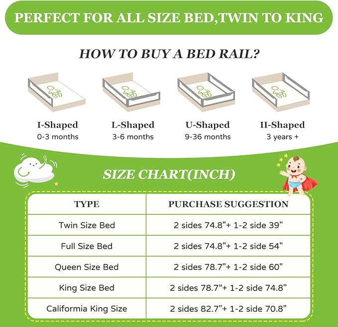 yulongtengfei 3-Piece King Size Bed Rail for Toddlers - Adjustable Height Guard with Sturdy Installation, Kids Safety Bed Rail for King Size Bed