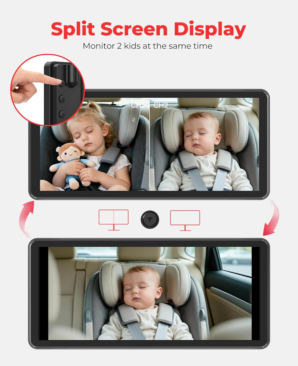 LUCKVIEW BM5PRO 7.2" Dual Camera Baby Monitor, 1080P HD Display for 2 Kids, Night Vision, Easy Install Car Baby Monitor, Ideal Gift, Rear Seat Safety for Babies & Pets