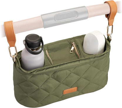 Beautiful Stroller Caddy Organizer With 2 Cup Holders – Luxury Stroller Bag, Universal Fit, Leather Straps & Zipper Pocket – Spacious Accessories Perfectly Fits Doona, Nuna & Uppababy Strollers
