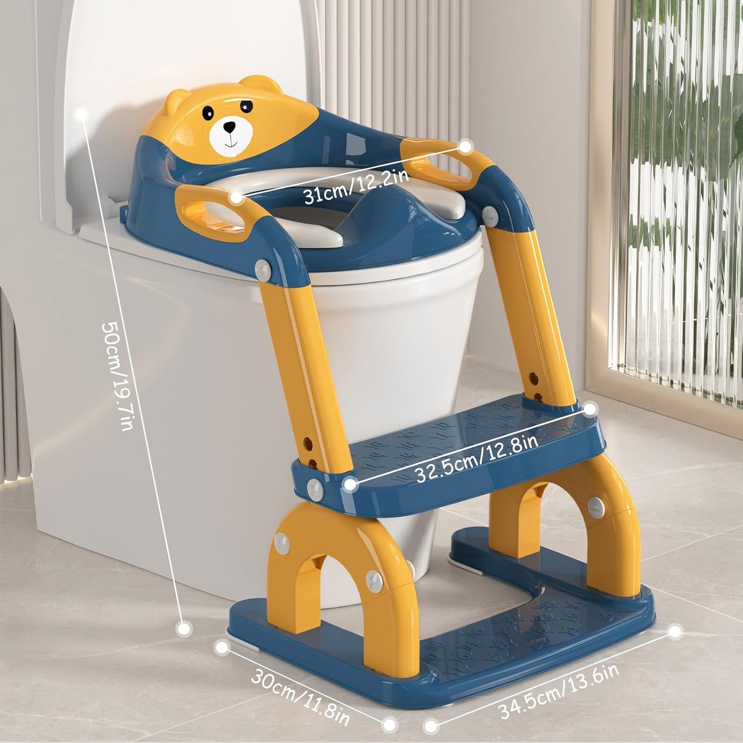 Potty Training Seat with Step Stool for Toddlers - Upgrade 2-in-1 Toilet Seat Toilet Ladder for Kids Children Boys Girls, Anti-Slip Pad & Adjustable Height with Waterproof - Pink