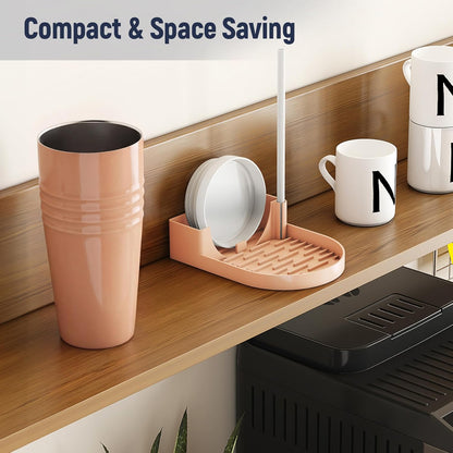 NiHome Silicone Water Bottle Drying Rack Compatible with Stanley Tumblers 20-40oz, Mugs, Wine Glasses, Compact Portable Cup Dryer Stand with Anti-Slip Base for Countertops, RVs & Travel (Cream)